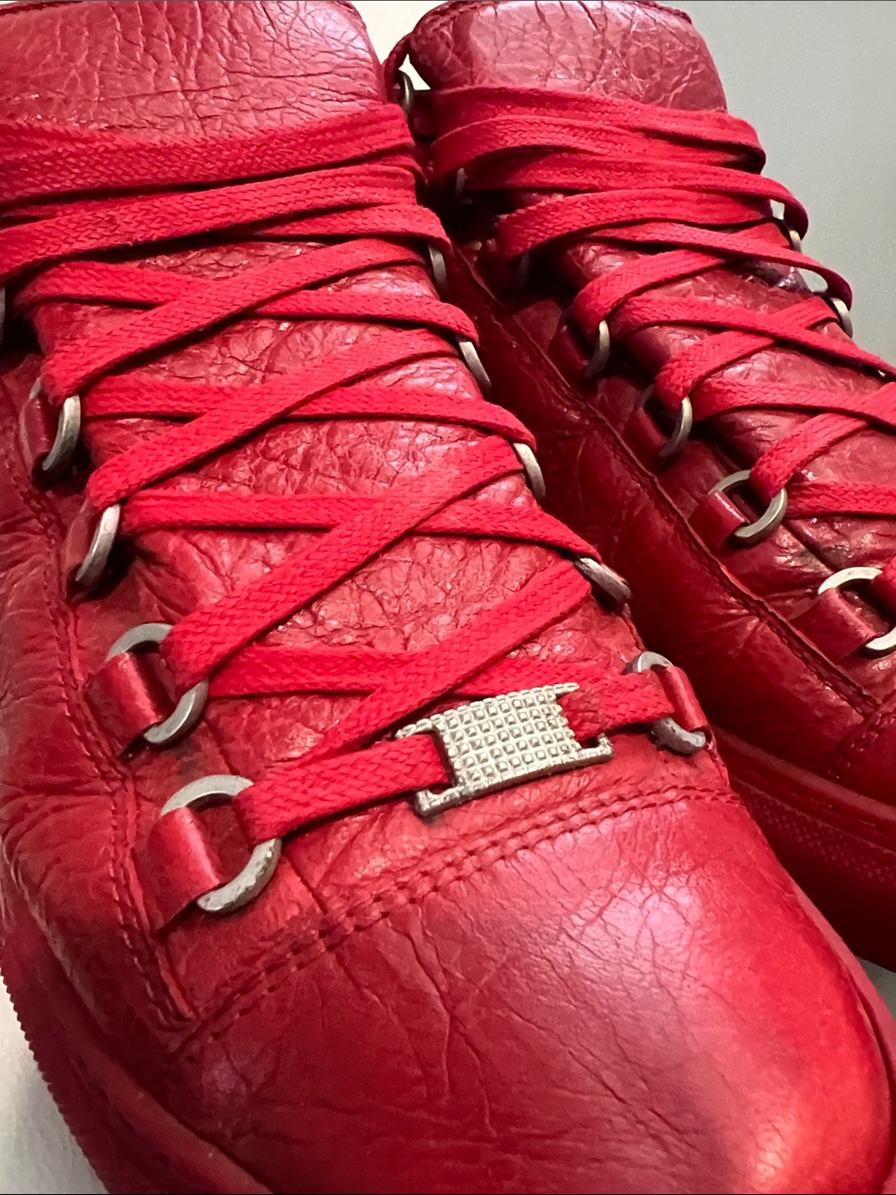 Men’s Balenciaga Red Leather High-Top Sneakers -Size 40 - Picture 6 of 16